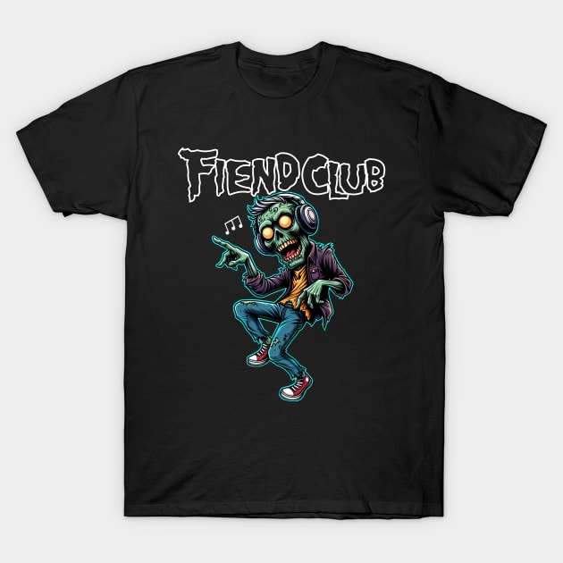 Fiend Club Dancing Zombie with Headphone T-Shirt by cowyark rubbark